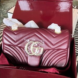Cute Burgundy Quilted Leather Shoulder Bag